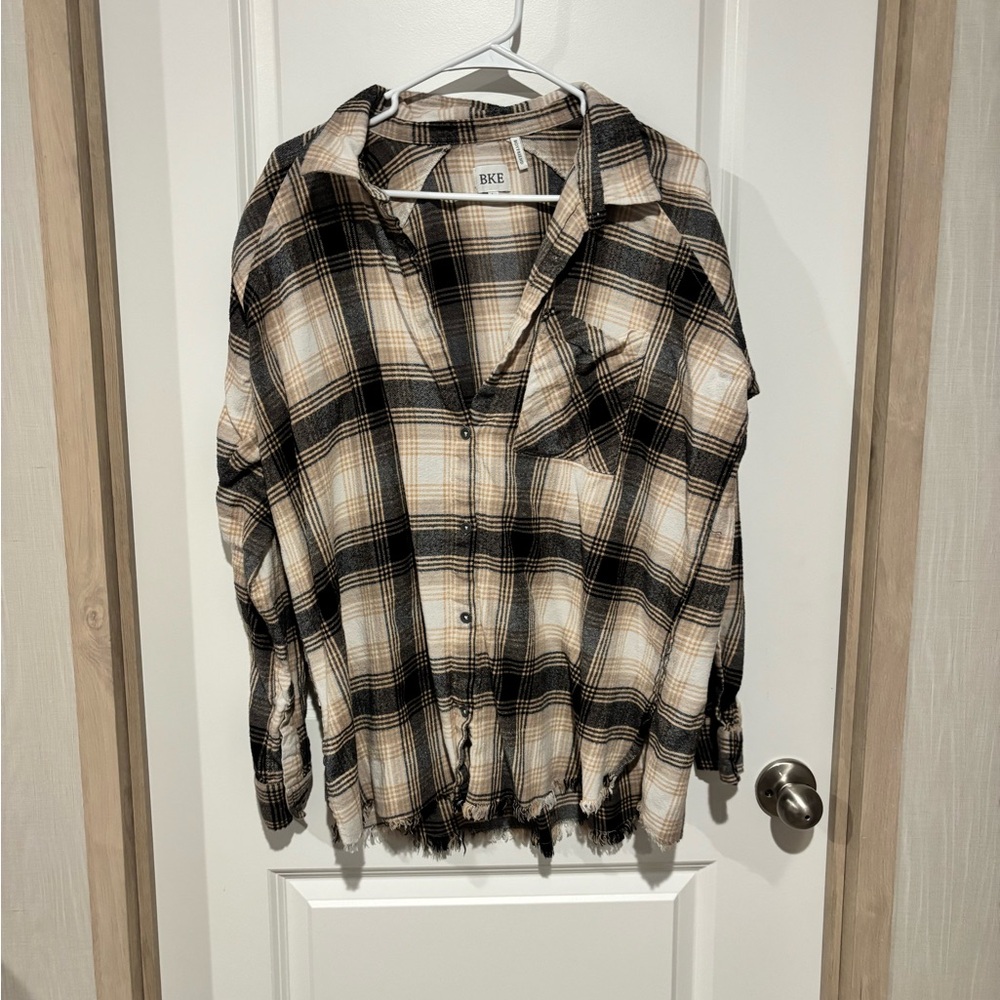 BKE Tan and Black Plaid Shirt